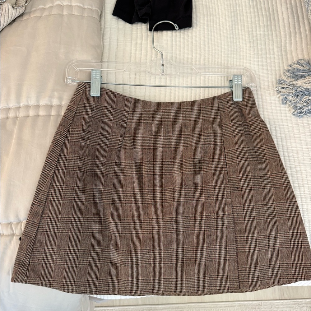 Brandy Melville Tan Plaid Mini Skirt